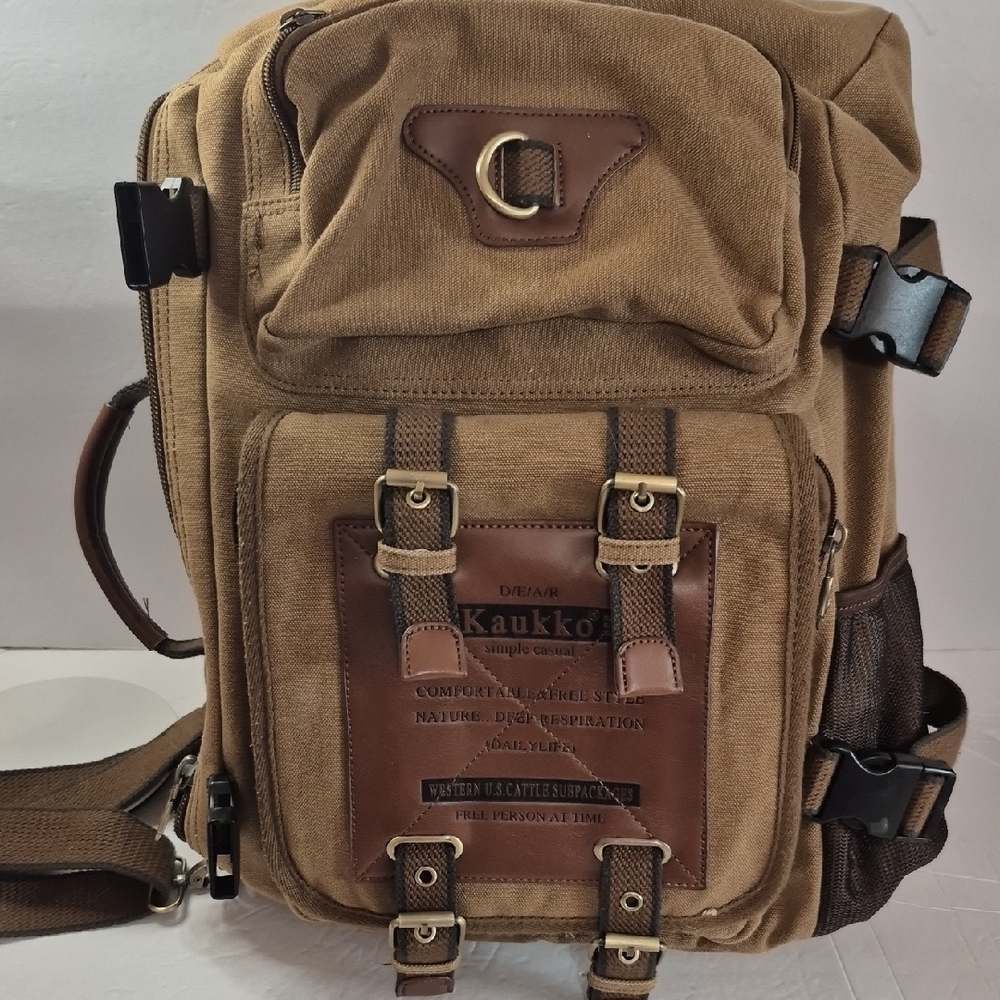 Vintage Kaukko Messenger Duffel Bag Khaki Brown Removeable Strap